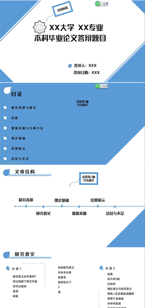 藍色簡潔大方動畫論文答辯匯報PPT模板