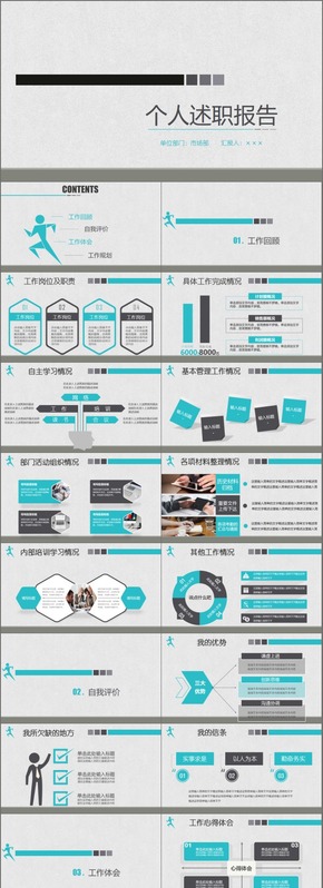 藍色穩(wěn)重簡約個人工作述職報告總結PPT