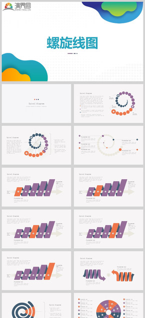 螺旋線圖表多彩實用信息化數據分析商務通用圖表扁平化漸變圖表可編輯數據圖表工作總結計劃匯報PPT模板