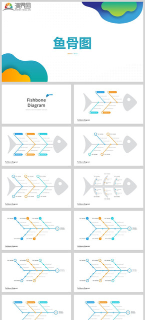 創(chuàng)意多彩魚骨圖關(guān)系圖表商務(wù)企業(yè)流程圖時間線魚骨圖分析法結(jié)構(gòu)思維導(dǎo)圖因果并列遞進(jìn)流程PPT模板