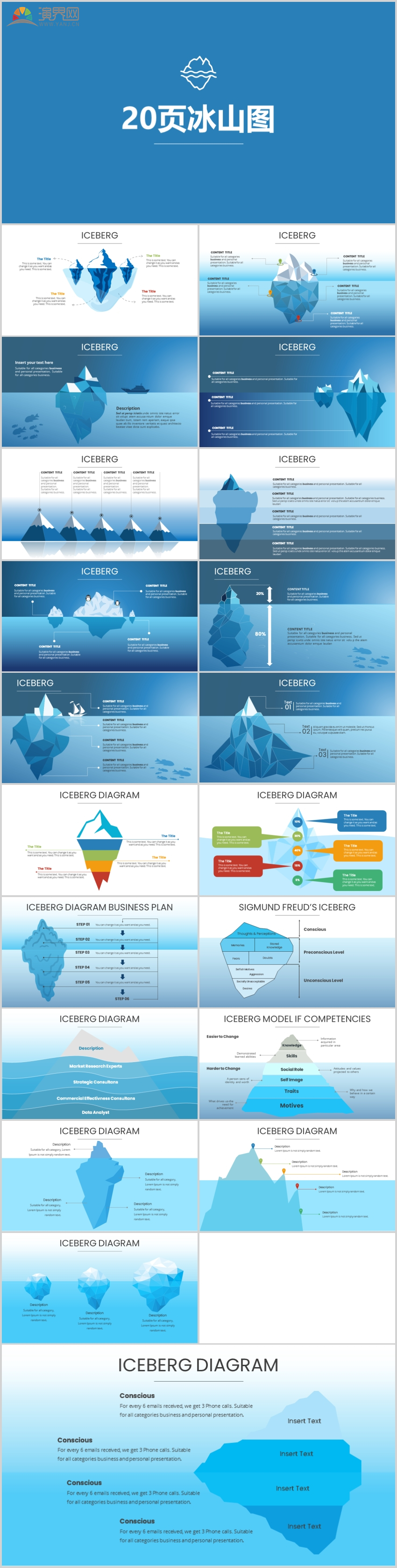 20页冰山图商务图表数据图表商业图表分析蓝色图表资源营销数据统计