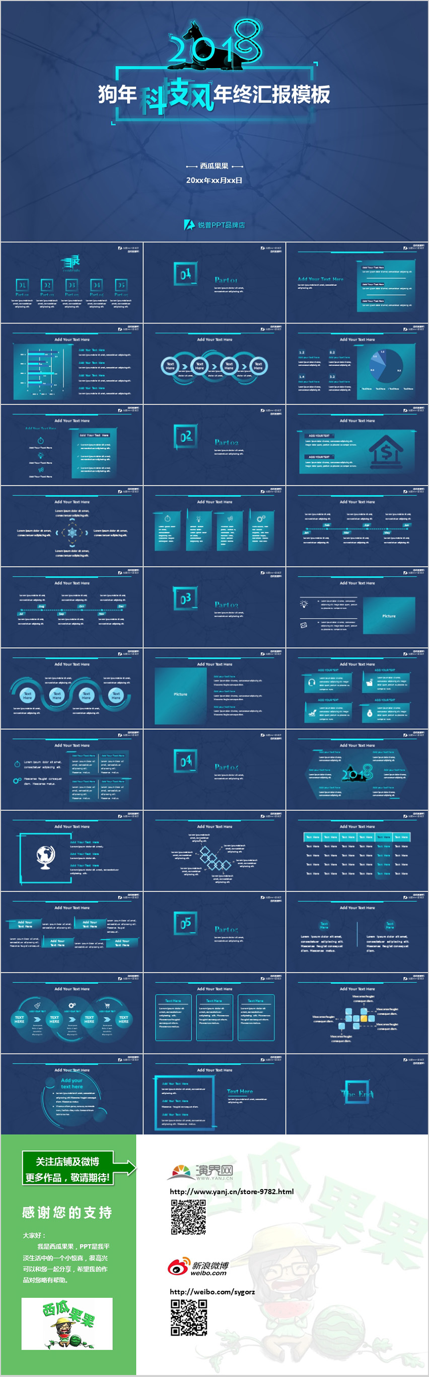 藍(lán)色2018狗年年終匯報科技風(fēng)PPT模板