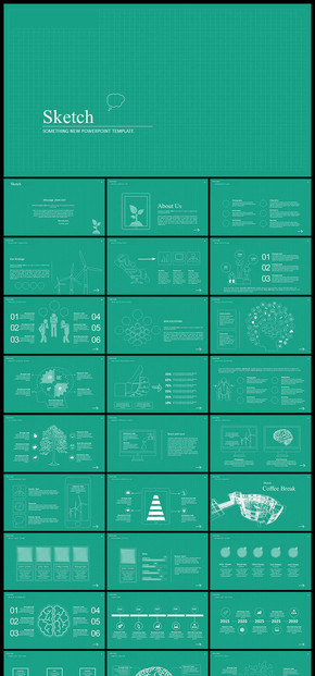 【綠色】綠色科技互聯(lián)網(wǎng)線描效果PPT模板