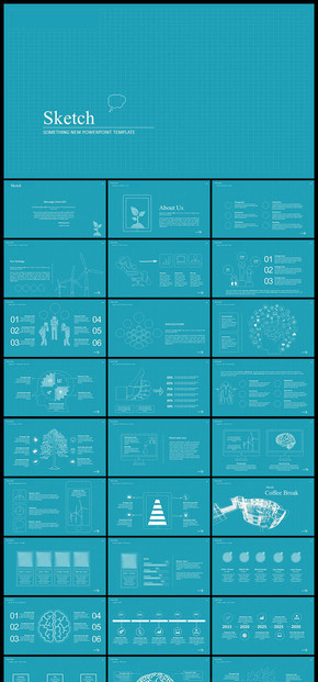 【藍綠色】藍綠色科技互聯(lián)網(wǎng)線描效果PPT模板