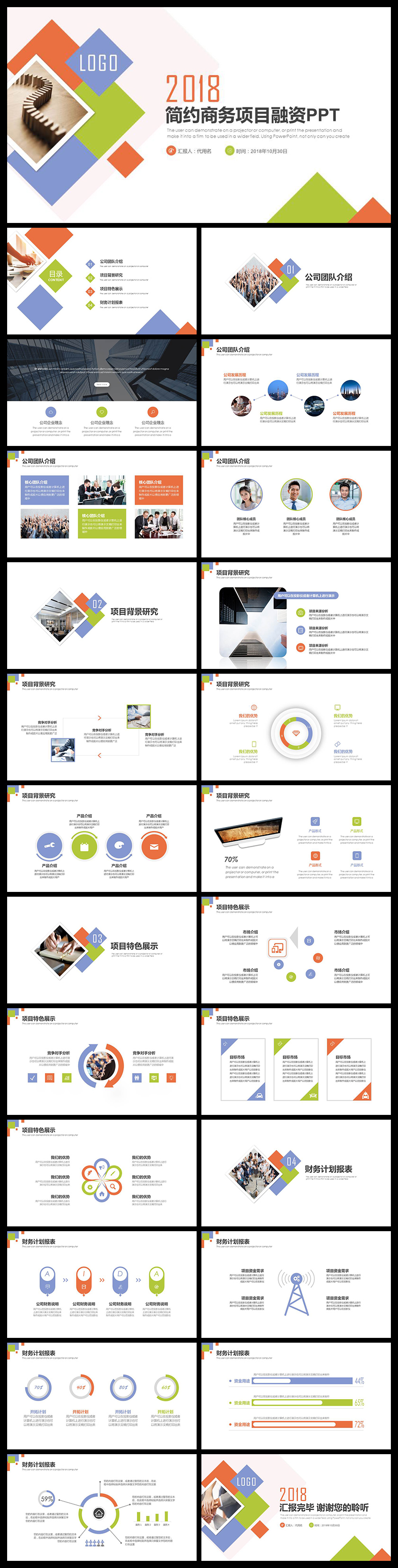 多彩簡約商務項目融資計劃書PPT模板