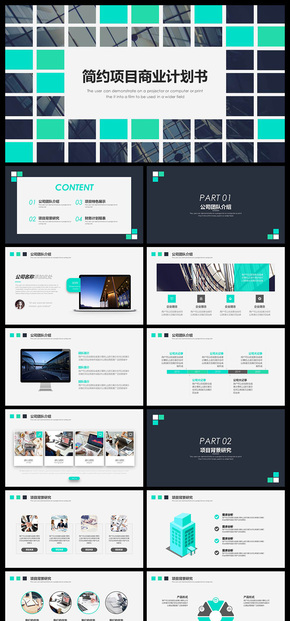 格子風簡約項目商業(yè)計劃書PPT模板