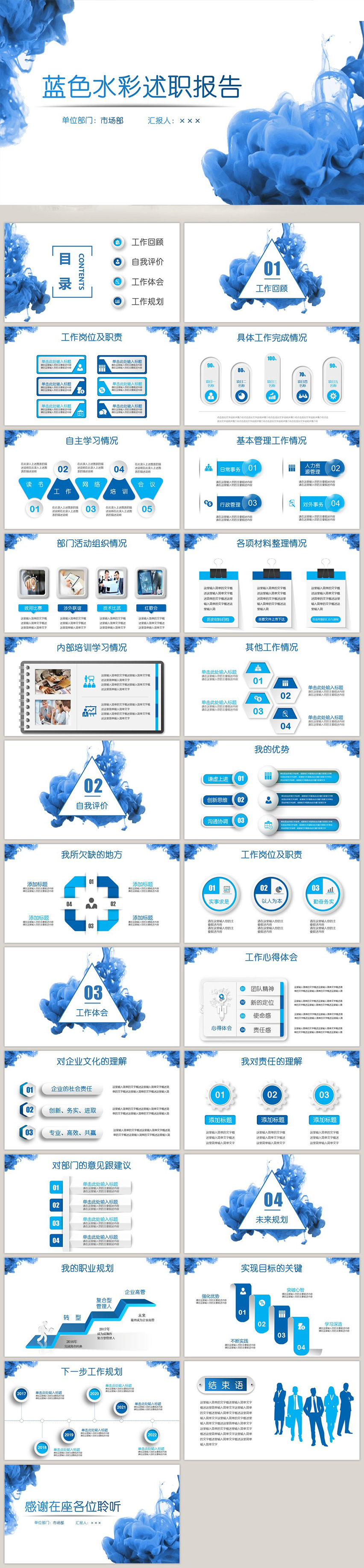 藍(lán)色水墨清新立體工作述職報(bào)告總結(jié)PPT