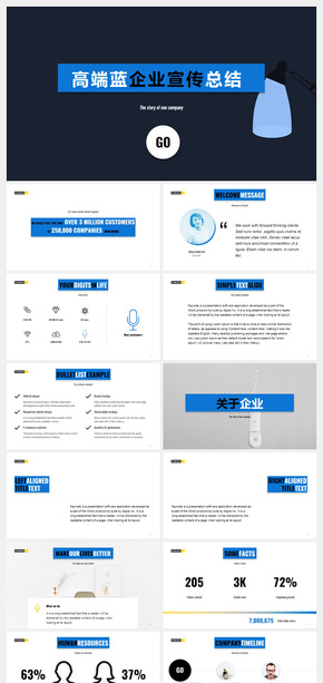 高端藍(lán)企業(yè)宣傳公司介紹PPT模板