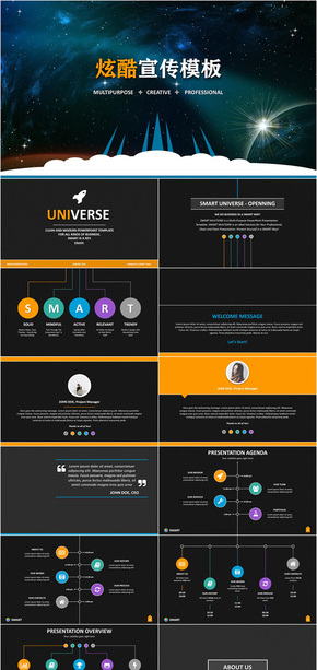 【動畫流暢】創(chuàng)意星空企業(yè)宣傳PPT模板
