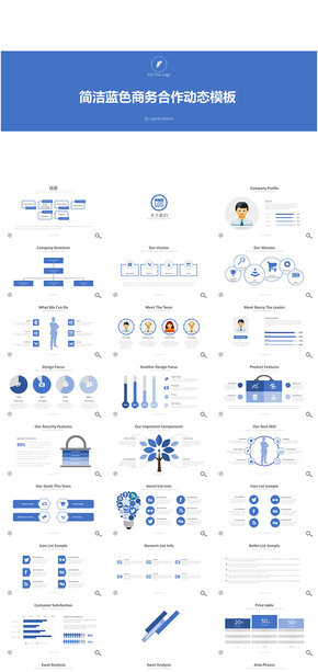 簡約藍色商務合作動態(tài)ppt模板
