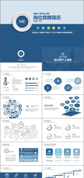 穩(wěn)重藍(lán)色簡約大氣崗位競聘個人簡歷自我介紹PPT模板