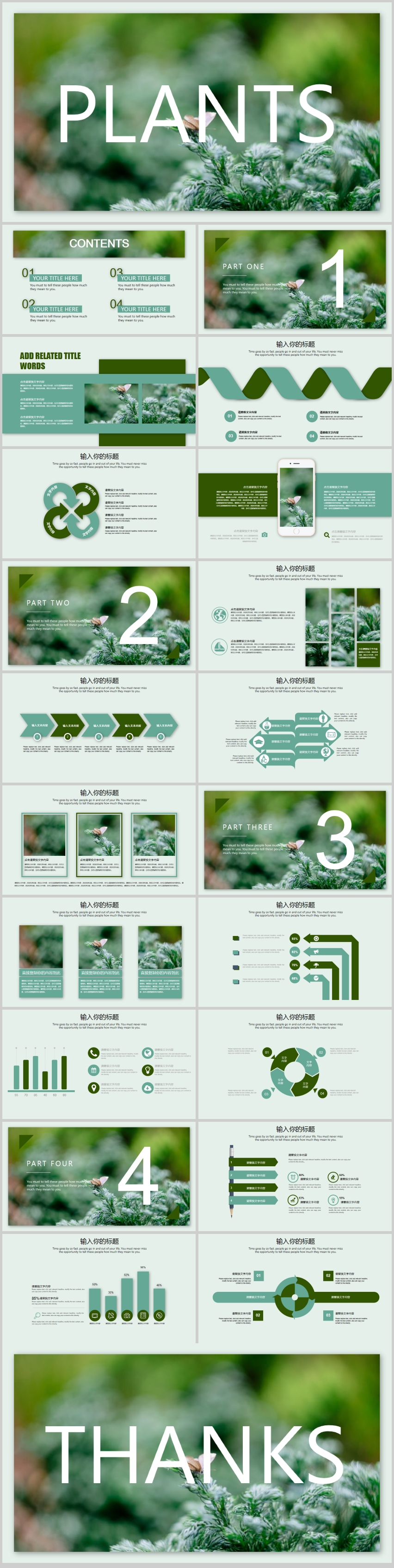 簡(jiǎn)約綠色植物時(shí)尚PPT模板