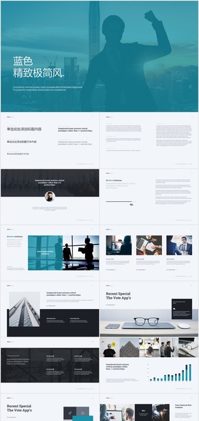 淺藍精致公司介紹總結(jié)商務PPT模板