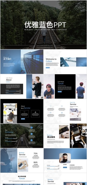 優(yōu)雅藍色公司介紹總結商務PPT