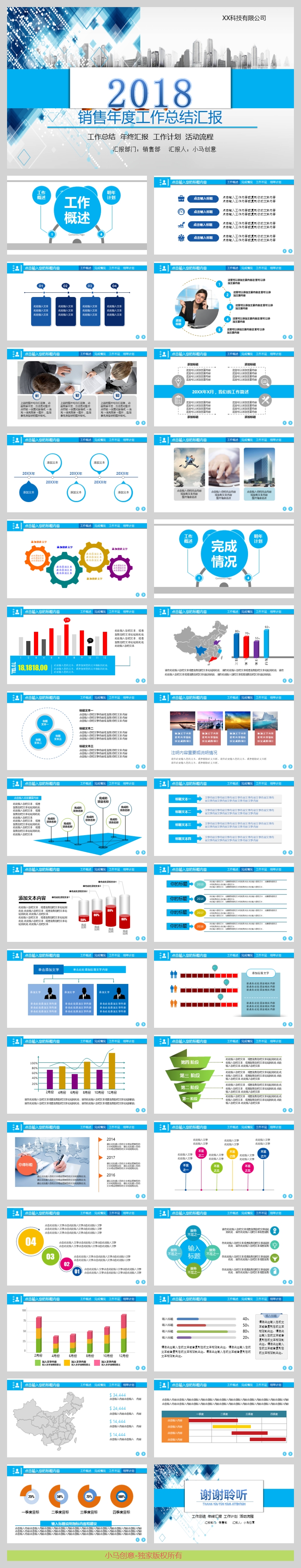 藍色銷售年終總結工作匯報PPT模板